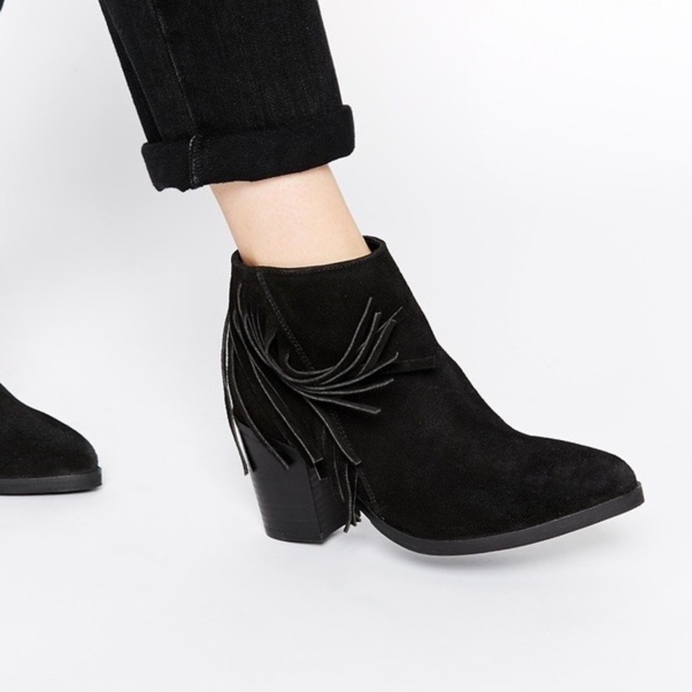 Black Fringe Booties , Size 7.5
